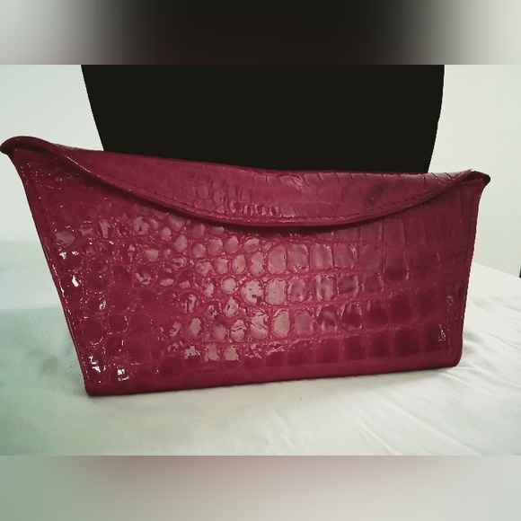 Red Patent Leather Crocodile Asymmetric Wallet - Picture 1 of 7
